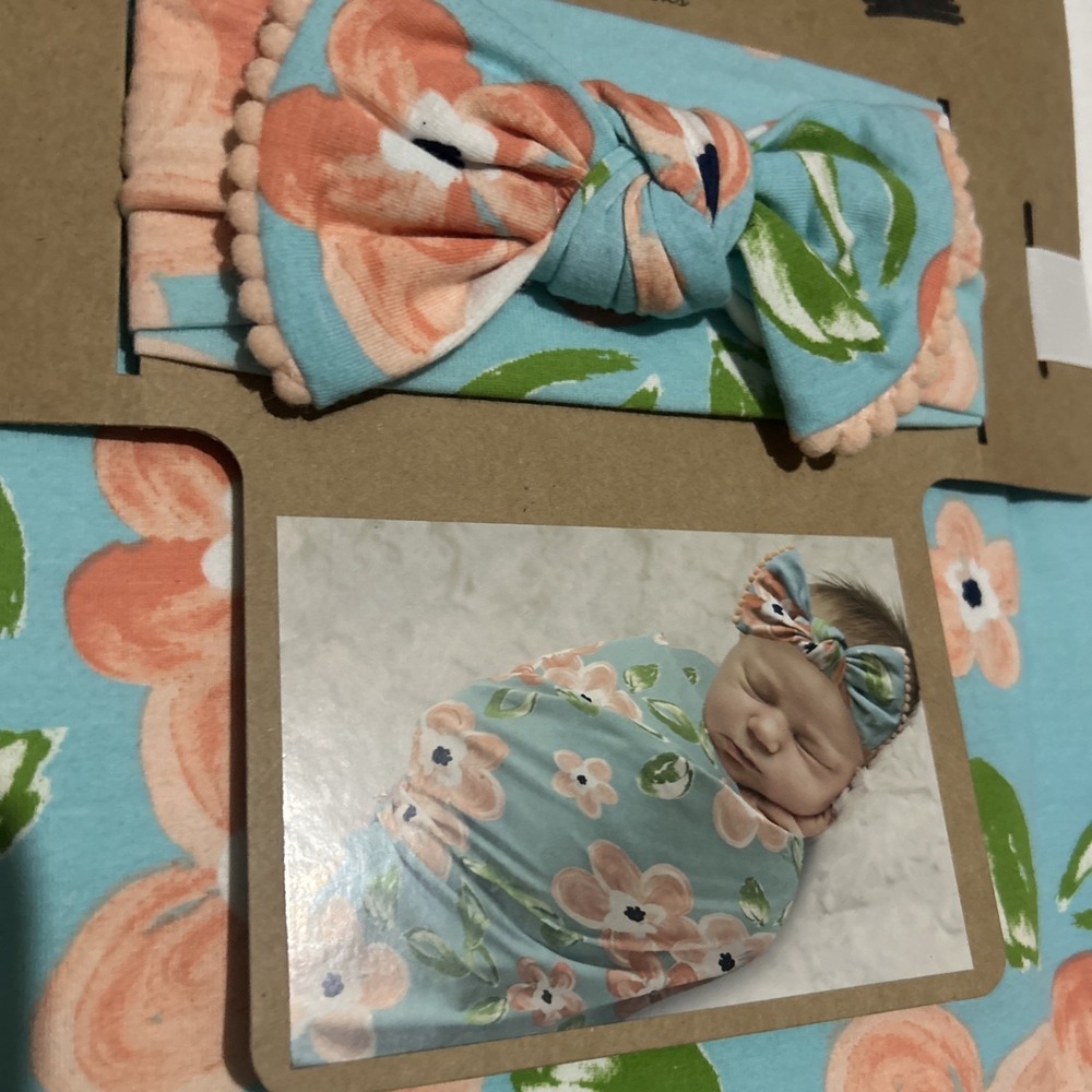 Baby essentials photo op headband & swaddle two piece floral new with tags